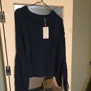 Quince Navy Cable Knit Sweater